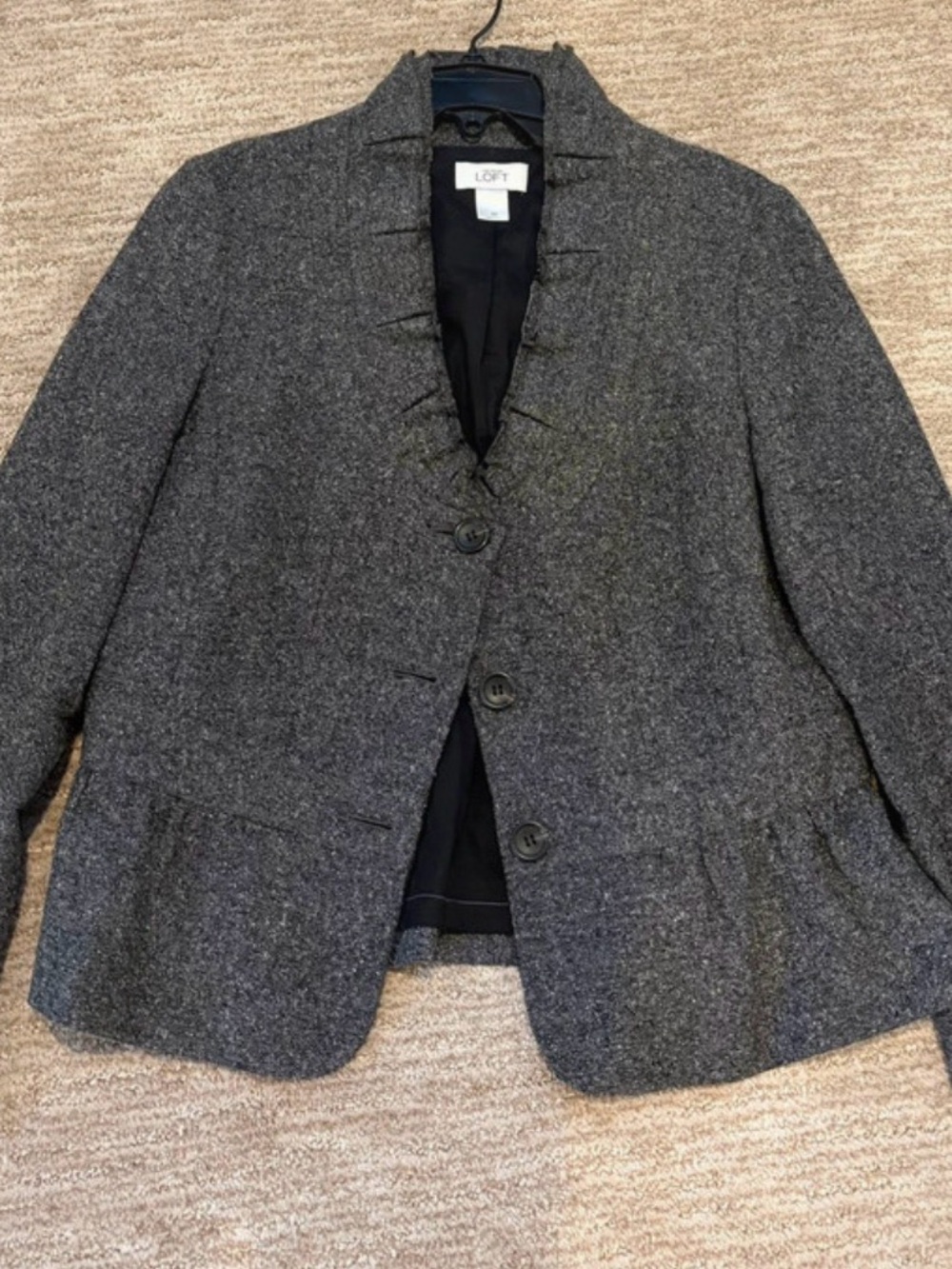 LOFT Gray Tweed Peplum-Style Blazer Jacket